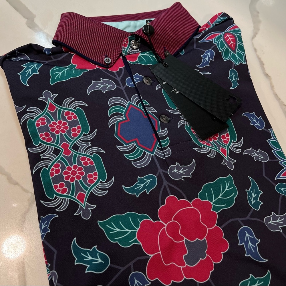 Greyson mens Mountain Laurel polo size small raven print floral‎ golf NWT